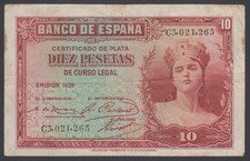 Spain  10 Pesetas  1935  VF  P. 86c,  Banknote, Circulated