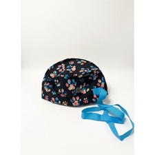 Calomed Surgical Scrub Cap Buttons Paw Print Multi Color Tie Back