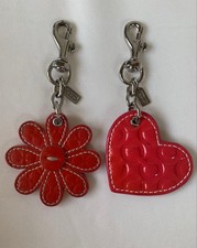 Vintage Coach Flower Bag Charm Heart Keychain Set Used Japan