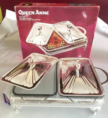 Unbenutzte Vintage Mayell Queen Anne versilberte Servierschale mit Doppeldeckel Neu in OVP