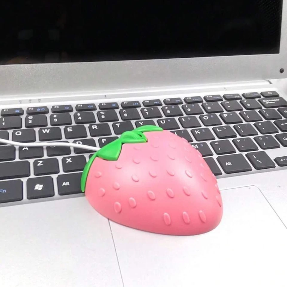 Cute Pink Strawberry Wired Mouse USB PC Computer Laptop✨s I8P7 Q3P8 K9K92H I7Q7 - Image 4 of 4