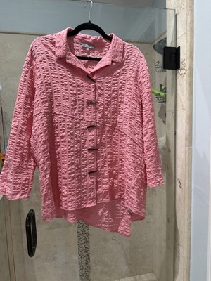 Habitat Pucker Weave Easy Swing  Asymmetrical Jacket Shirt Button Up Blouse Pink