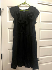 Old Navy Black Solid Mini Dress Rayon V-Neck Flutter Sleeve Ruffle Pullover XL