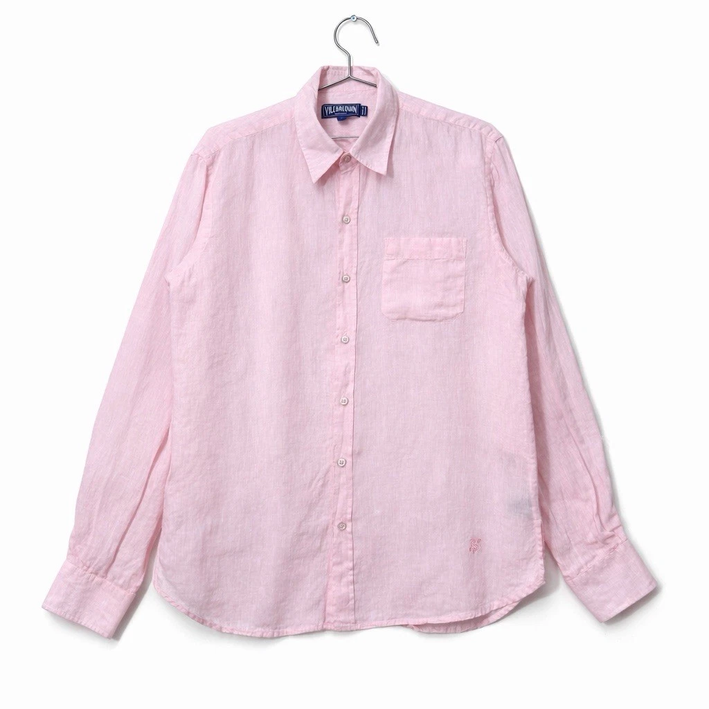 Vilebrequin Mens L Caroubis Pink Linen Long Sleeve Button Front Shirt St. Tropez