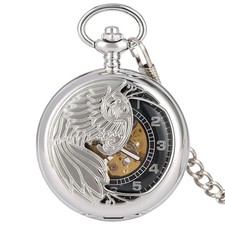 Golden/Silver Phoenix Feather Hollow Automatic Mechanical Pocket Watch Pendant