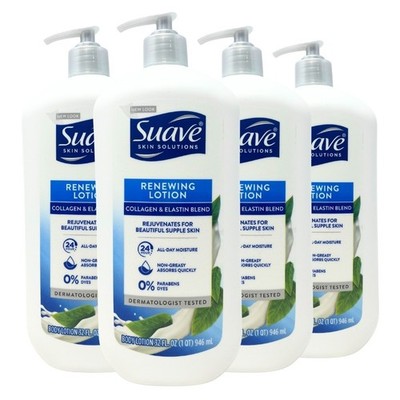 4 Pack - Suave Skin Solutions Renewing Lotion w/ Collagen & Elastin Blend, 32 Oz