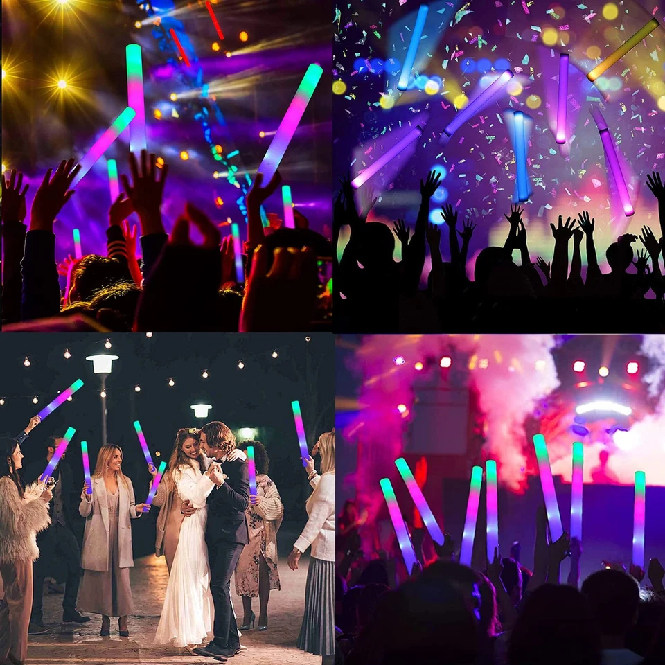 Foam Glow Sticks Bulk 100 Pack,3 Modes Flashing LED Light Sticks Glow in The ... - Image 2 of 4