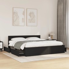 Modern Wooden Emperor Size 2m Bed Frame Base With Headboard & Storage Drawers