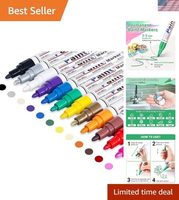 All-Purpose Waterproof Paint Pens Set - 12 Quick-Dry Colors for Crafting