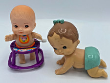 Kid-A-Long Set 2 Wind Up Baby Doll Tomy 1977 Taiwan Toddling Walking Crawling