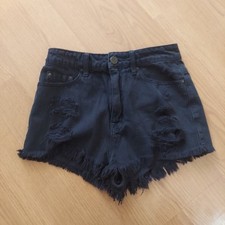 BDG Super High Rose Cheeky Black Distressed Denim Shorts Sz 27