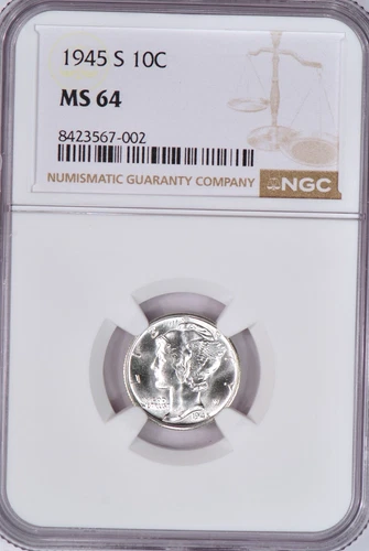 1945 S Mercury Dime NGC MS 64 Gem Silver Coin 10C