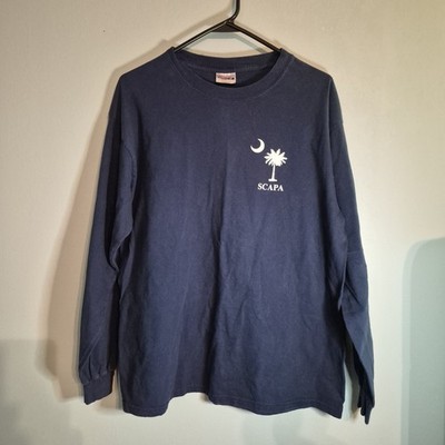 Hanes Beefy Scapa Shirt Mens L Blue Long Sleeve Pre-shrunk Logo Outdoors Casual