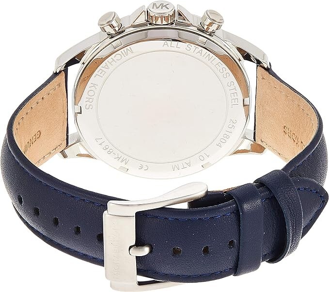 New Michael Kors MK8617 Gage Silver Blue Leather Chronograph