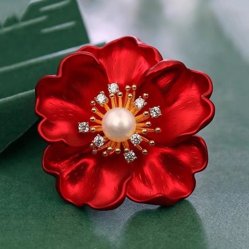 Fashion Crystal Pearl Peony Flower Brooch Pin Women Wedding Bridal Jewelry Gift - Picture 8 of 19