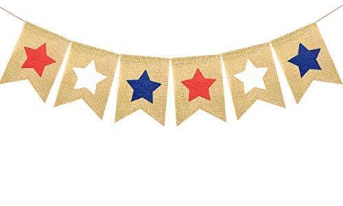 Happy 4th of July Bunting Burlap Star Banner American Independence Day - Bild 1 von 6