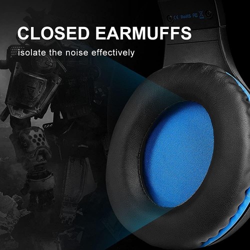 Gaming Headset with Noise Isolaing Mic,Blue LED Light,Over Ears Soft (Blue) - Picture 4 of 7