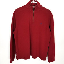 Polo Ralph Lauren Men Knit Quarter Zip Sweater Sz L Red Cotton Pullover Logo
