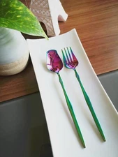 Rainbow Rose Spoon and Heart Fork 2 piece Tableware Set