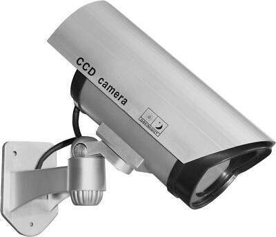 FAKE DUMMY CCTV ÜBERWACHUNGSKAMERA SILBER BLINKEND ÜBERWACHUNG LED INNEN AUSSEN