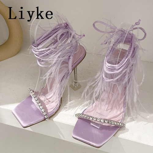 Tassels Feather Decor Women Crystal High Heels Summer Sandals Sexy Lace Up Shoes - Bild 27 von 29