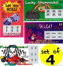 4 PHONY FAKE ALL WINNING SCRATCH OFF LOTTO LOTTERY TICKETS - Fun Gag Joke Prank
