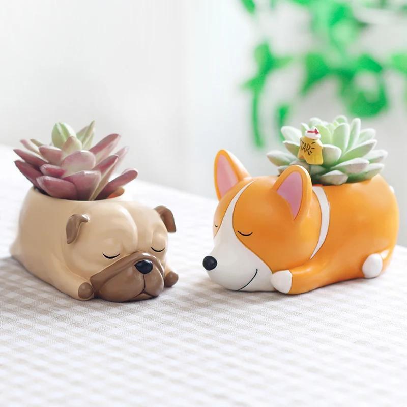 Flower Vase Resin Animal Dog Multicolor Modern Solid Small Free Stand Home Décor