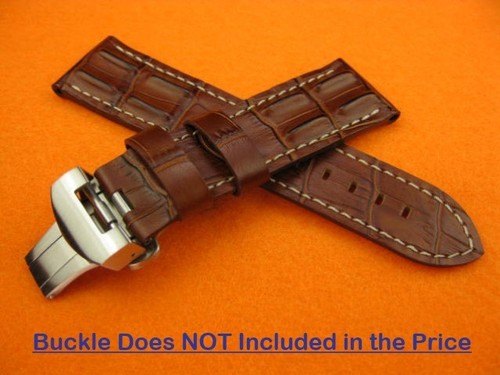 24mm Pam 1950 HORNBACK CROC Deployment Leather Strap Brown Watch Band 44mm C - 第 1/5 張圖片