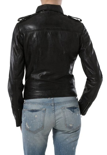 Women Black Motorcycle Biker Real Leather Jacket Soft Lambskin LeatherJacketEL02 - Picture 4 of 7