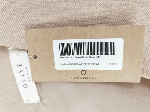 BNWT Olive Clothing UK S/M Women's Beige Deep V Neckline Pleated Lined Dress. - Picture 4 of 6