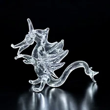 Dragon Art Blown Clear Crystal Glass Figurine Chinese Dragon Glassware 2 1/2"