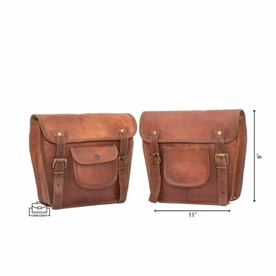 Saddlebags 2 Bag Brown Leather Side Motorcycle Side Pouch Saddle - Foto 11