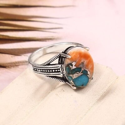 925 Sterling Silver Natural Mohave Turquoise Gemstone Jewelry Ring All Size