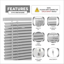 Grey PVC Blind Wood Effect Window Venetian Blinds Trimable Easy Fit Home Office