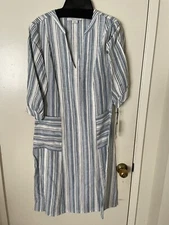 W by WORTH WOMENS Full length Blue White Striped Linen TUNIC V-NECK Size SM