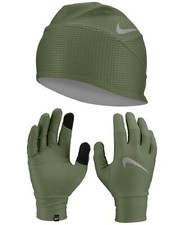 Nike Womens Essential Beanie Hat and Glove Set Oil Green XS / Small