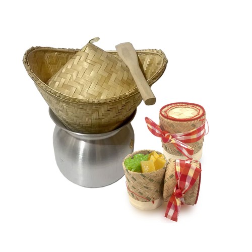 Jasmin Lao Sticky Rice Cooker Steamer Bamboo Basket Pot Spatula + 2 Container - Picture 1 of 2