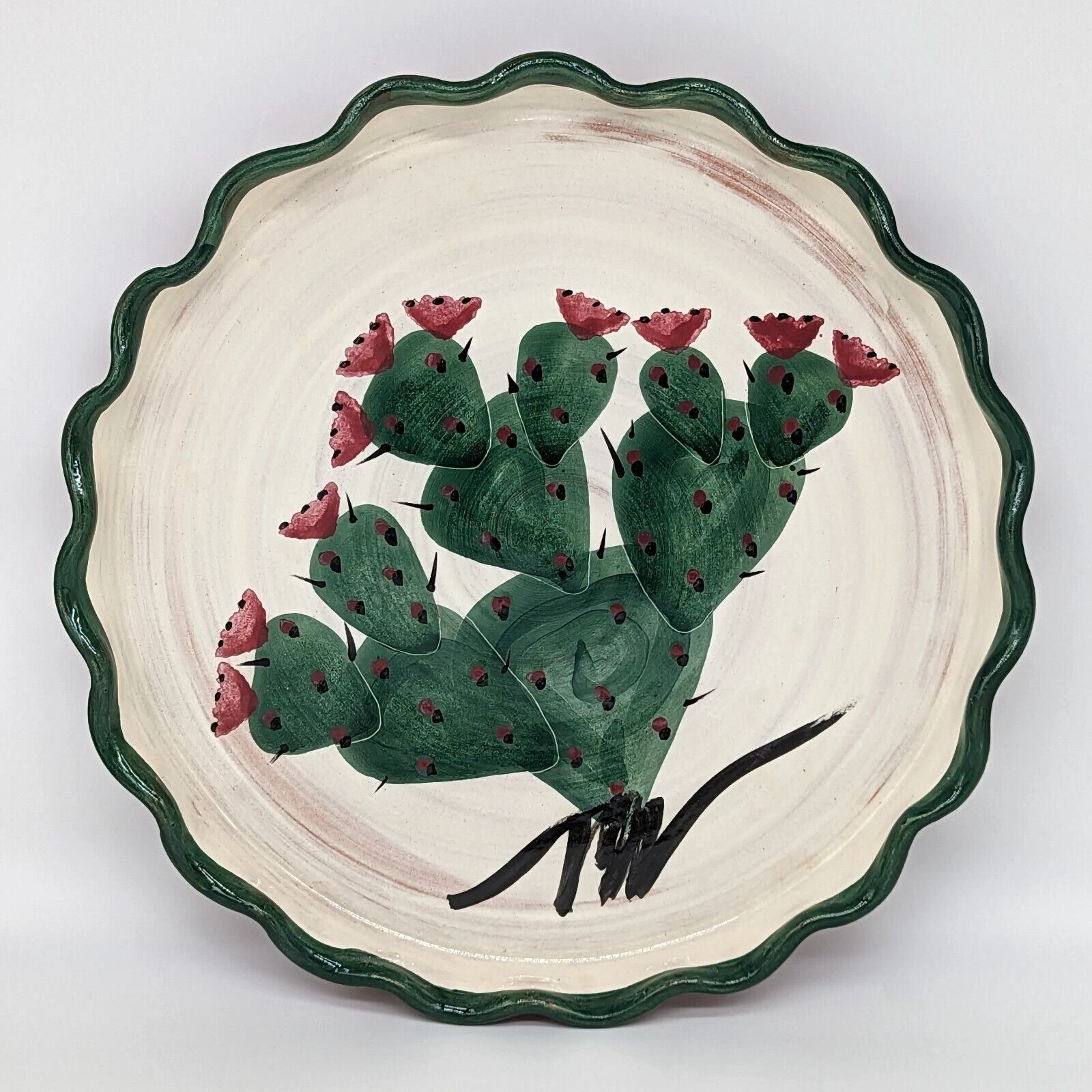 Prickly Pear Cactus Tart Quiche Pie Dish Southwest Pottery Ruffled Signed KATE