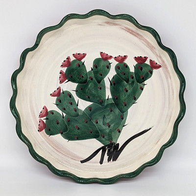 Prickly Pear Cactus Tart Quiche Pie Dish Southwest Pottery Ruffled Signed KATE