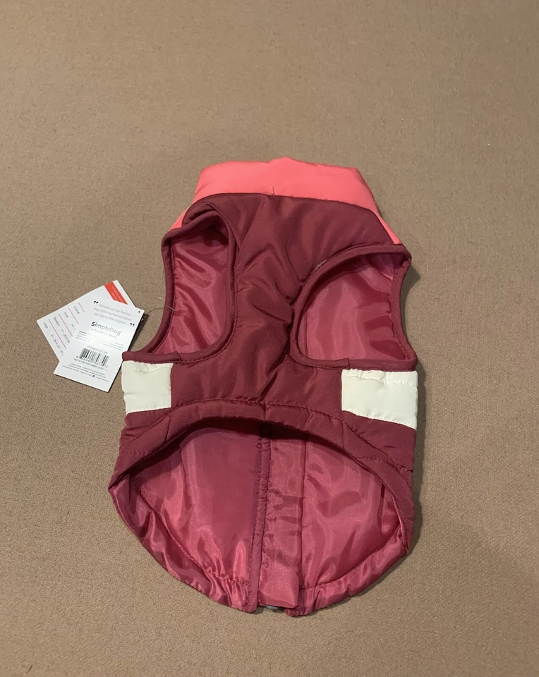 NUEVO CON ETIQUETAS-Simply Chaleco Acolchado Perro Talla Pequeña Rosa/Blanco Granate~¡Lindo! Foto 4 de 4