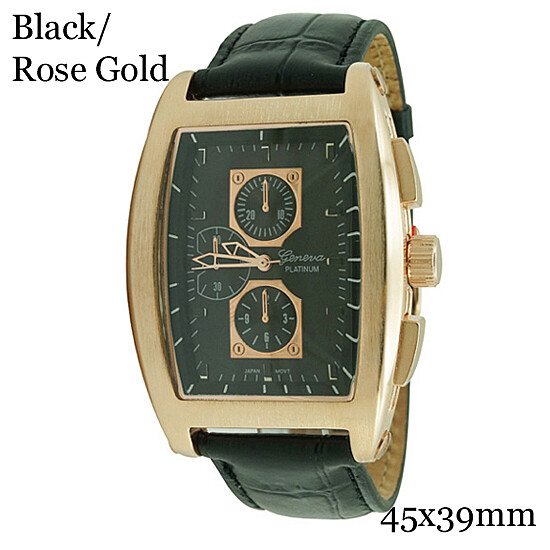 NEW Geneva Platinum 9685 Rectangle Dial Black Leather Rose Gold Quartz Watch