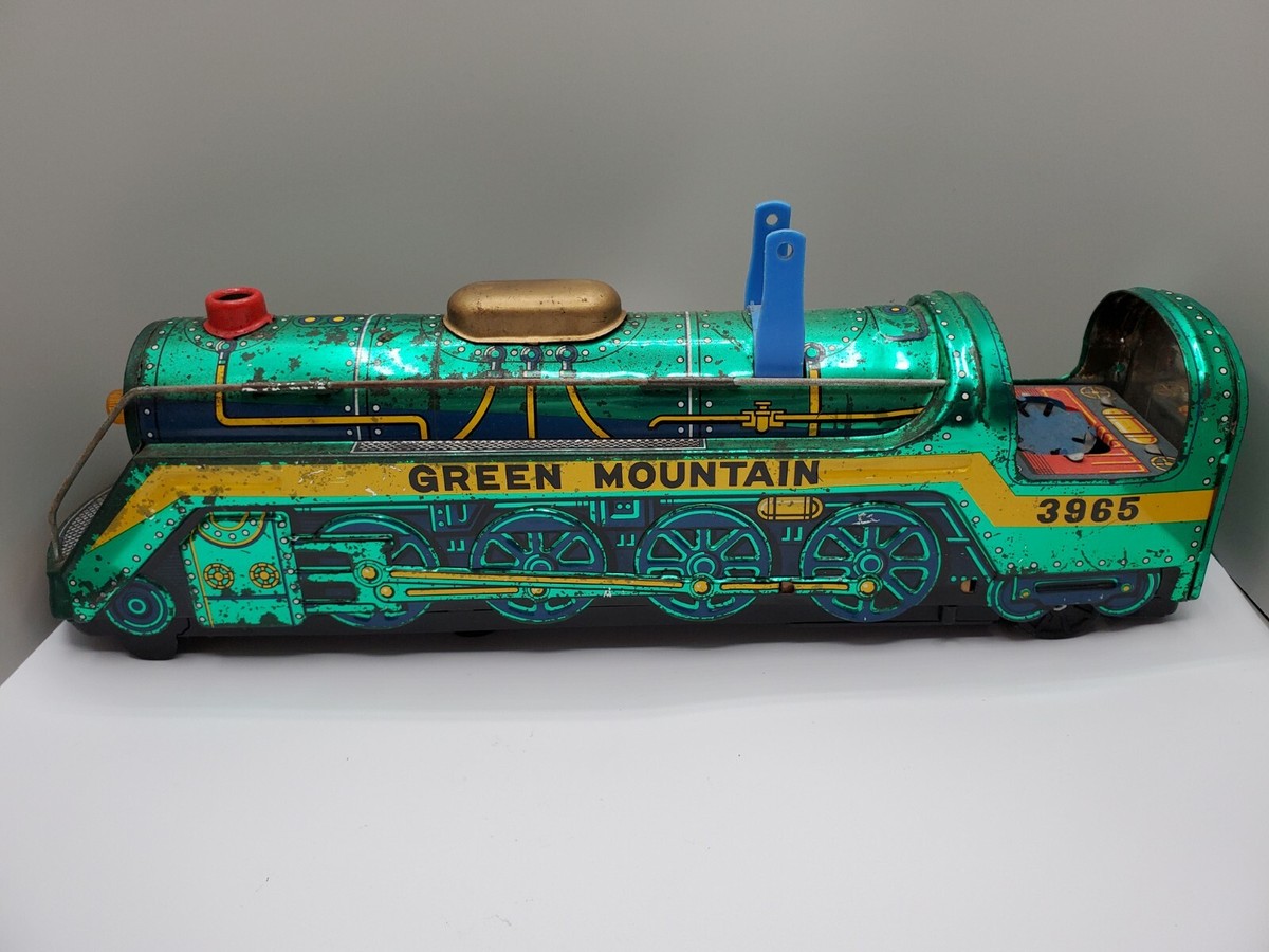 Trade Mark Modern Toys Vintage Tin Litho Green Mountain Bell Whistle Train Japan Trade Mark Modern Toys Vintage Tin Litho Green Mountain Bell Whistle Train Japan