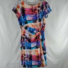 Ellen Tracy Sheath Knee Length Dress Sz 6 Faux Wrap Front Vibrant Colors Stretch