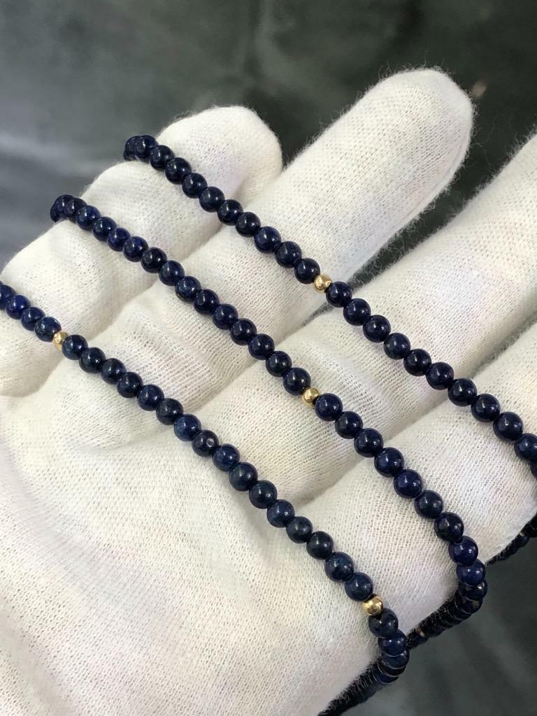 3 Dividido 14k Oro Amarillo Original Azul Lapis Largo Cuenta Collar 32" L 59.3g