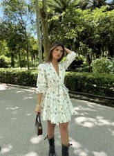 ZARA NWT WOMAN SS24 PRINTED SHORT DRESS ZW COLLECTION LIGHT GREEN | 5216/047