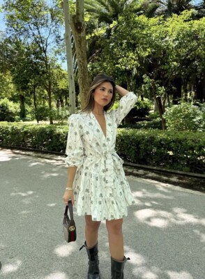 ZARA NWT WOMAN SS24 PRINTED SHORT DRESS ZW COLLECTION LIGHT GREEN