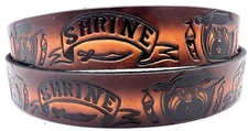SHRINE FREEMASONS MASONIC EMBOSSED GENUINE COWHIDE LEATHER BELT USA MADE