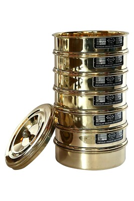 Brass Sieves Heavy Gauge Standard Testing Set of 6 With Lid & Pan 8.4x2.2 inches