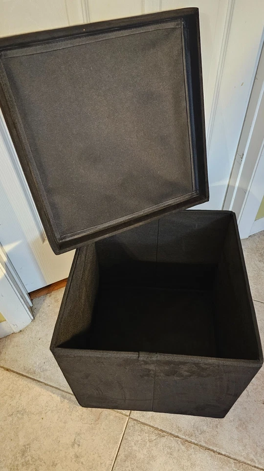 The Big One Collapsible Foldable Storage Ottoman w/ Removable Lid - Black Suede - Image 4 of 4