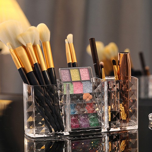 3-slot Clear Acrylic Diamond Cosmetic Storage Box Makeup Brush Holder Organi`qi - Picture 6 of 12